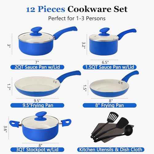 12 Piece Ceramic Cookware Set，Nonstick Pots and Pans Set