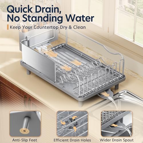 KINGRACK Stainless Steel Dish Drying Rack, Grey