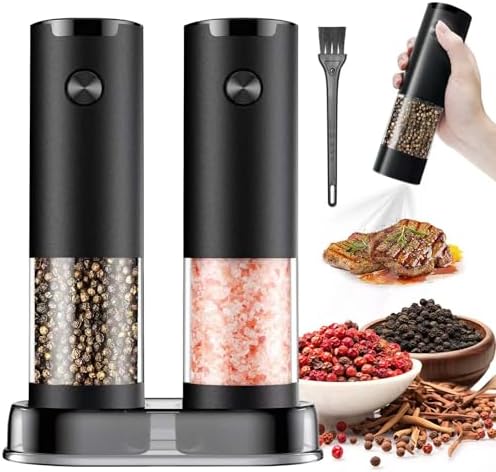 Electric Salt and Pepper Grinder Set, 2 Pack, Black/Black