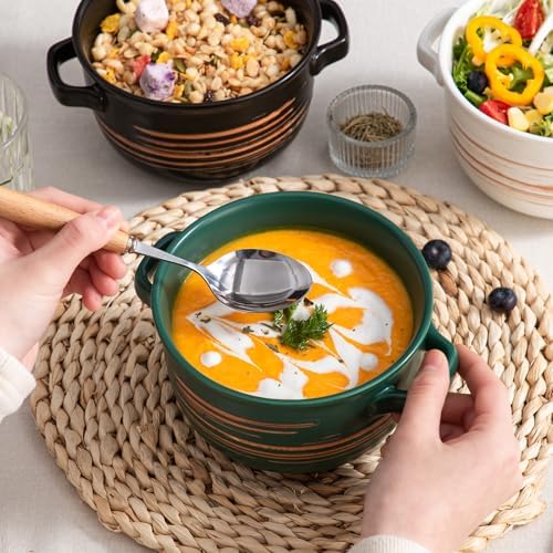 YUN TAO 32oz Large Soup Bowls with Handles, Stoneware Ceramic Deep