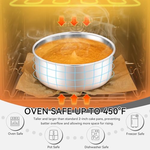 Leonyo 6 Inch Cake Pans Set of 2, Baking Pan Round Cake Tins, 3" Deep