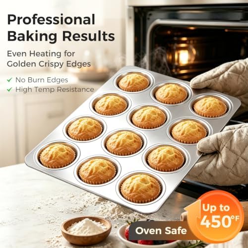 Onader 12-Cup Muffin Cupcake Pan, Stainless Steel Muffin Tin, 1 Pack
