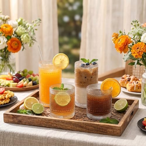 Vintage Hobnail Drinking Glasses Set of 8, Clear 16 oz Highball