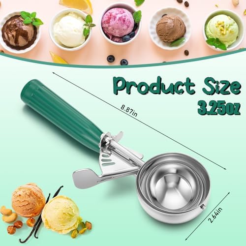 Reallnaive 2 Pcs Ice Cream Scooper with Trigger, 3.25 oz, Green