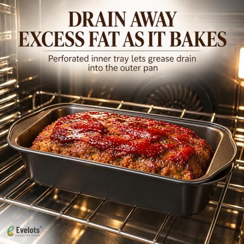 Evelots Meatloaf Pan-Drains Fat-Non Stick-Cooking/Baking-More Flavor-2