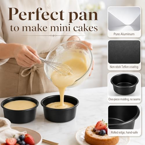 Yesland 4 Inch Mini Cake Pans Set of 6, Nonstick Round Baking Pans