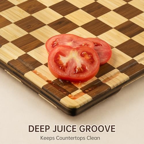 THETCHRY Checkered Cutting Board for Kitchen, Bamboo Wooden Cutting