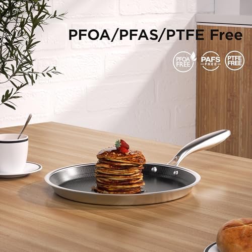 COOKER KING 9.5" Crepe Pan Nonstick, 3-Ply Stainless Steel Omelet