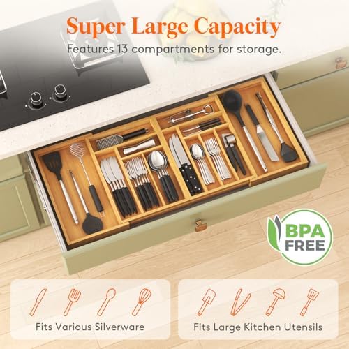 Lifewit Large Bamboo Silverware Drawer Organizer