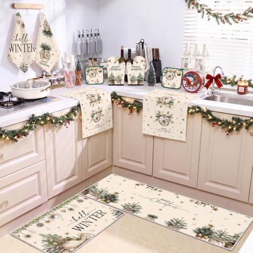 10 Pcs Hello Winter Christmas Kitchen Set Towels Mats Pot Holders