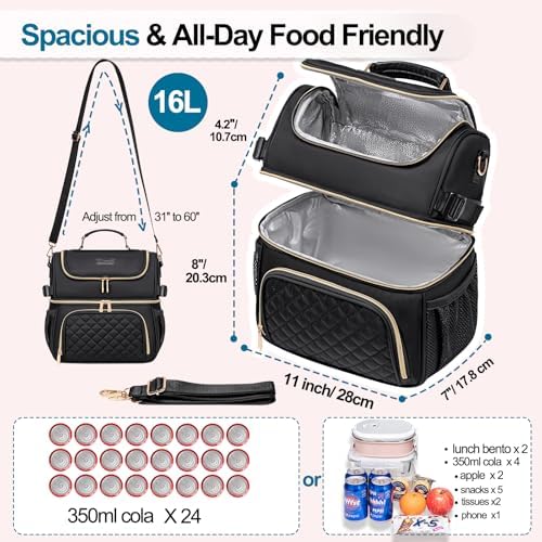 Lunch Bags for Women,Dual Compartment Lunch Box Lunch Tote Bag