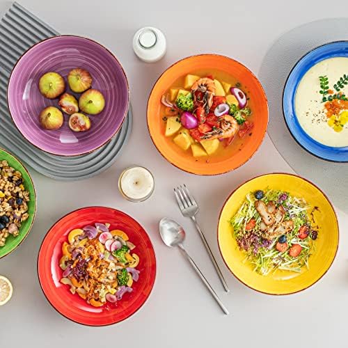 vancasso Bonita Pasta Bowls Set of 6, 38 oz Shallow Ceramic Bowls for