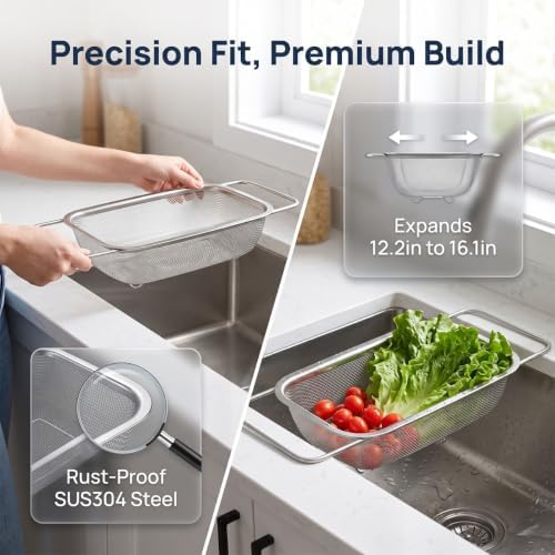 2026 New Stainless Steel Over The Sink Colander Strainer Basket