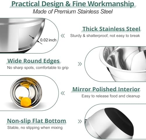 TeamFar Mixing Bowls, Salad Bowls with Transparent Airtight Lids, Black