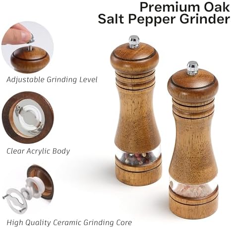 Salt and Pepper Grinder Set, 6 Inches, 2 Pack