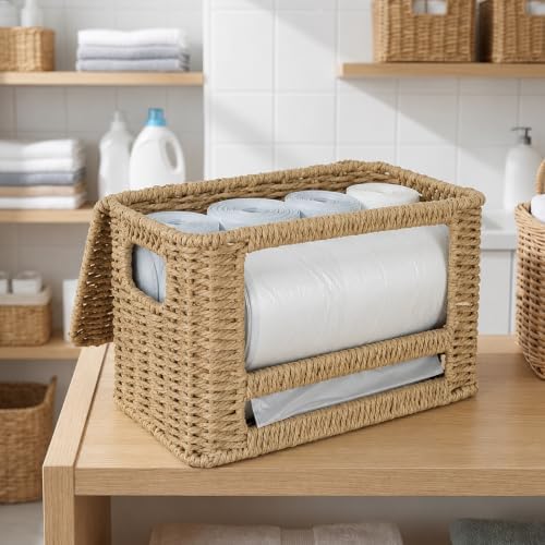 Trash Bag Organizer, Paper Rope Garbage Bag Dispenser Holder for