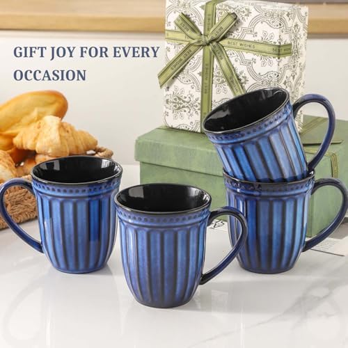 16 OZ Coffee Mugs Set of 4, Navy Ceramic Coffee Cups with Handles