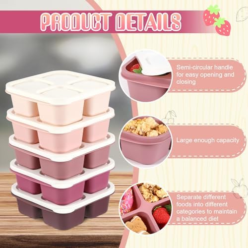 Honeydak 5 Pack 4-Compartment Lunch Box, Rose Red Ombre