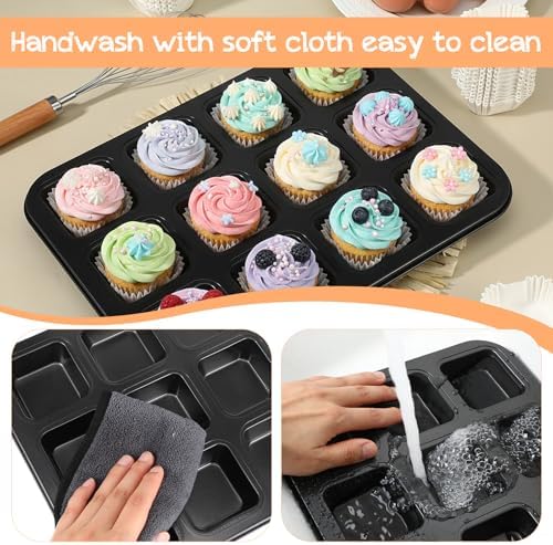 2 Pcs All Edges Brownie Pans with 1000 White Cupcake Liners, Nonstick