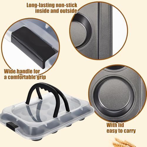 Qinyoung 2 Pcs 9" x 13" Cake Baking Pan with Lid 12 Cup Muffin Pan