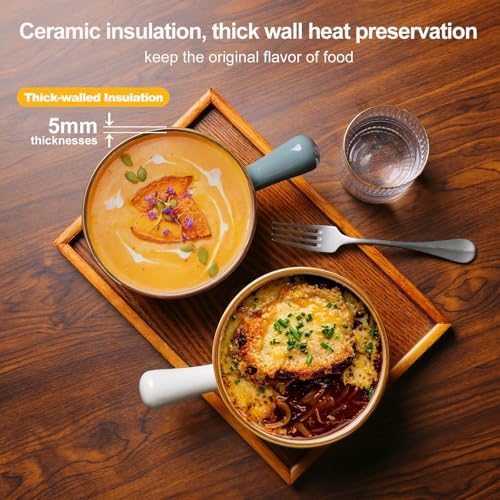 MONITO 16 oz French Onion Soup Bowls, Ceramic Soup Bowls with Handles