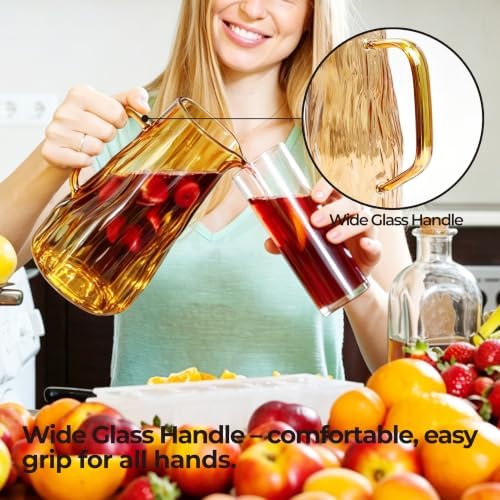1.8L Amber Glass Pitcher with Lid – Bark Texture Design, Borosilicate