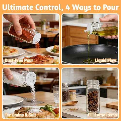 24 Pack Glass Spice Jars with Labels, 4oz Spice Containers with Bamboo