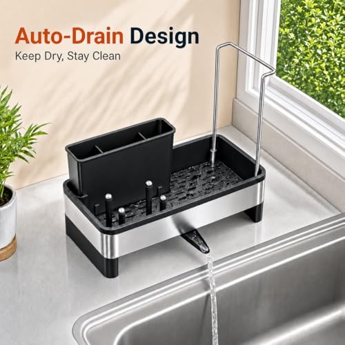 Laveshop Stainless Steel Sponge Holder for Kitchen Sink, Black