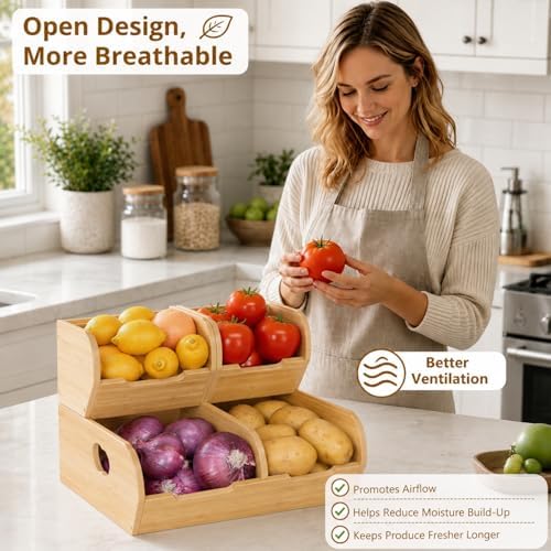 Potato and Onion Storage Bin, 3 Pack Fruit and Vegetable Storage