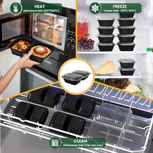 50 Pack 28oz Meal Prep Containers with Lids 2-Compartment, To Go Take