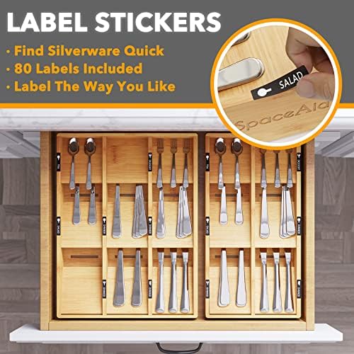 SpaceAid Bamboo Silverware Drawer Organizer with Labels, Kitchen