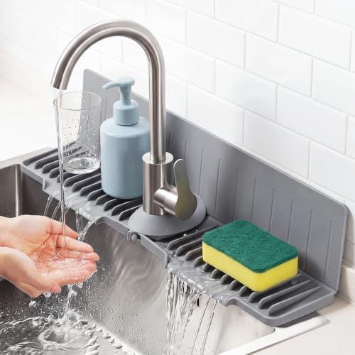 24 in Faucet Mat for Kitchen Sink, Sink Splash Guard, Grey