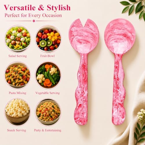 SS CRAFTS INDIA Resin Salad Servers & Serving Spoons, Pink Marbled