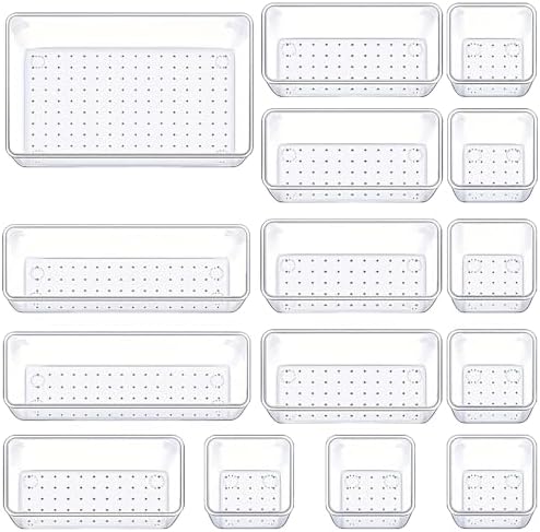 Manalete 15 Pcs Clear Plastic Drawer Organizer, Makeup & Vanity