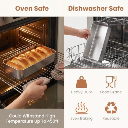 6 Pack 13 x 5.9 Inch Stainless Steel Loaf Pan Large Baking Pans for