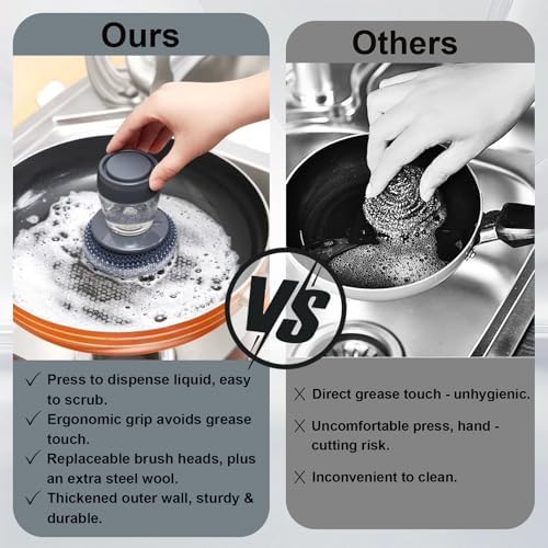 Dish Scrubber with Soap Dispenser, Steel Wool