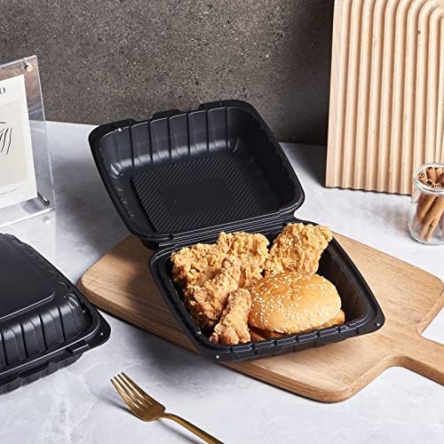 8X8" 1-Compartment 50-Pack Plastic Clamshell To Go Containers Food