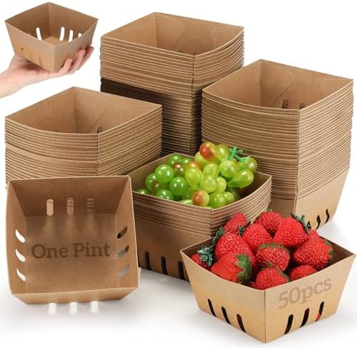 Watersay 50 Pack Pint Berry Basket Cardboard Containers Strawberry