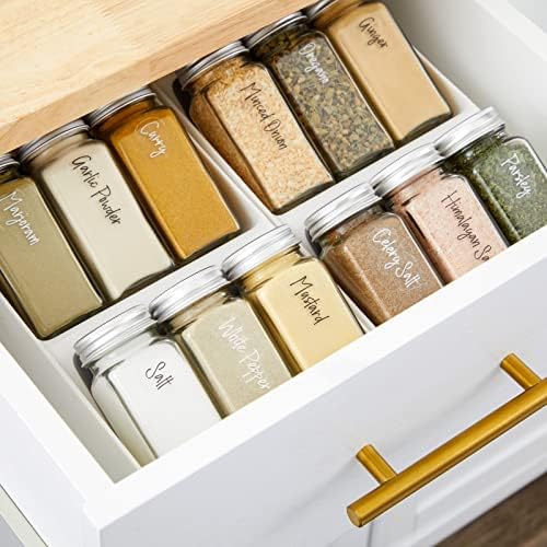 Talented Kitchen Spice Drawer Organizer with Jars and Labels with 18