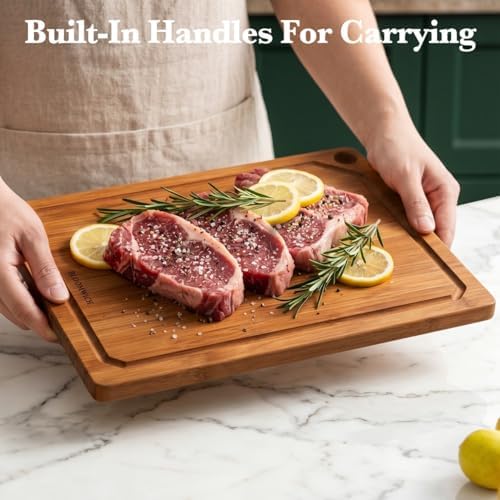 Carbonized Bamboo Cutting Boards for Kitchen Set of 3 Knife-Friendly