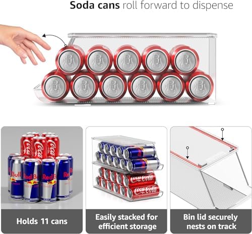 Sorbus Clear Skinny Can Organizer for Fridge, Stackable with Lids (2 Pack)