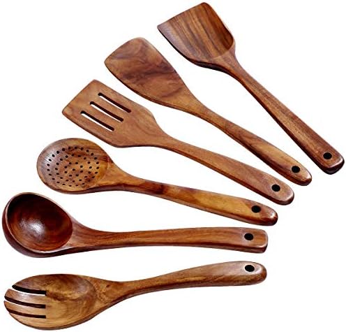 Wooden Kitchen Utensil Set Uncoated Dishwasher Safe Bamboo Cooking