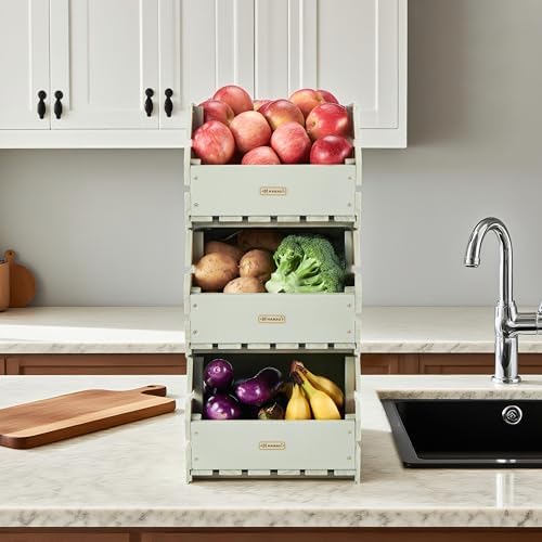 Wood Potato Onion Storage Bins - Wooden Stackable Produce Basket