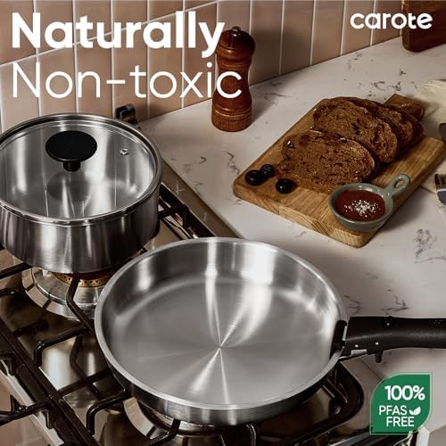 CAROTE 15pcs Tri-Ply Stainless Steel Cookware Set with Detachable