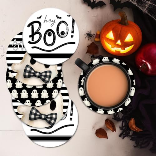 Halloween Coasters for Drinks, Set of 6, Ceramic Stone Cute