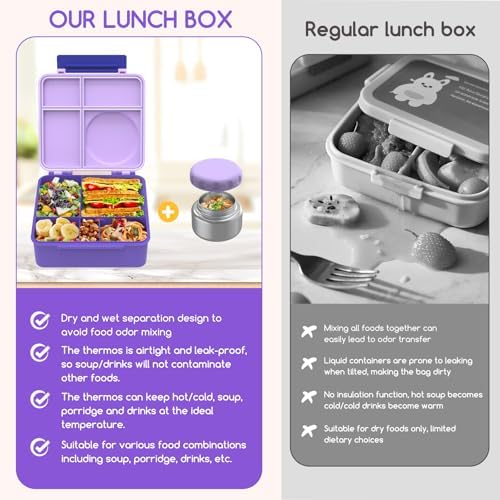 Bento Box for Kids - Leak-Proof Bento Lunch Box with Insulated Thermo