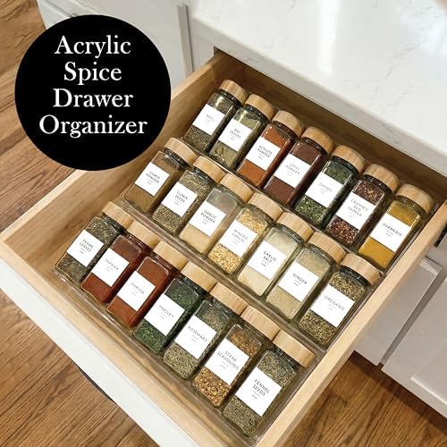 Acrylic Spice Drawer Organizer 4 PK, Expandable 13"-26" Acrylic Spice