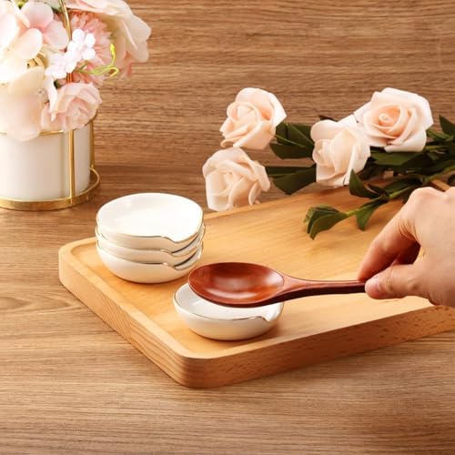 Boao 2.7 Inches Mini Ceramic Spoon Rests, Gold Rim Kitchen Spoon