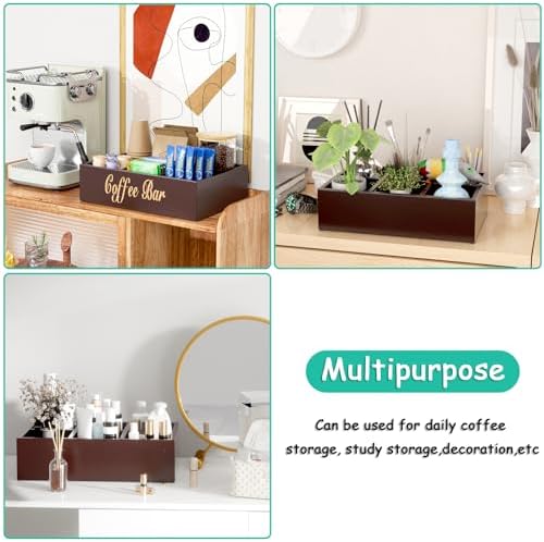 Coffee Station Organizer for Countertop, Wooden Coffee Bar Organizer