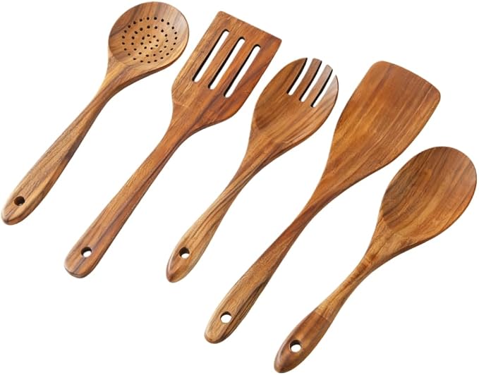 5 Piece Teak Wood Cooking Utensils Set - Image 3